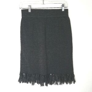 KENAR Black/Gray Pinstripe Wool/Acrylic Soft Fringe Tassel Skirt, size S
